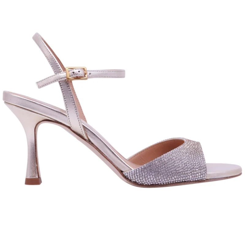 Sandalo con tacco Chantal 2635 in pelle satinata platino