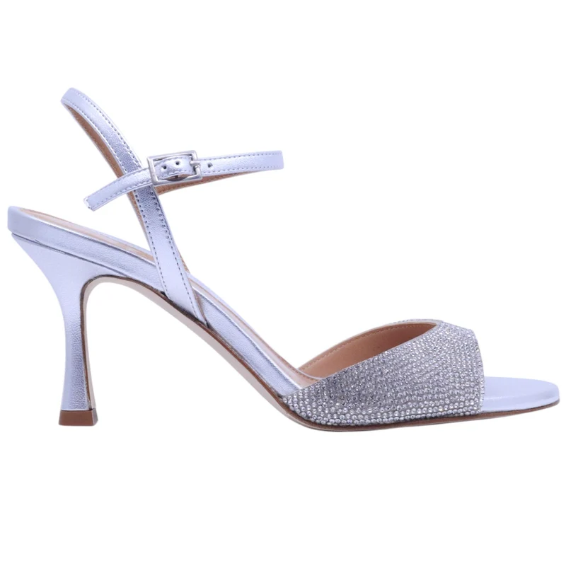 Sandalo con tacco Chantal 2635 in pelle satinata argento