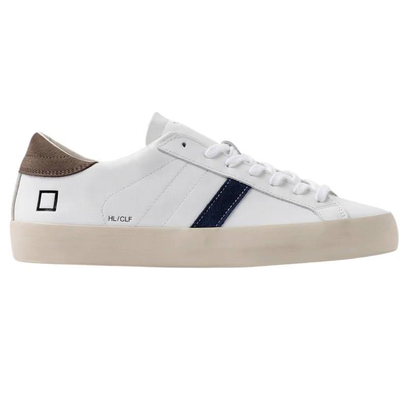 DATE Hill Low Calf White Brown HL CA WN sneaker uomo in morbida pelle bianca