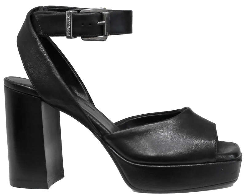 SANDALI DONNA CON PLATEAU PELLE NERA