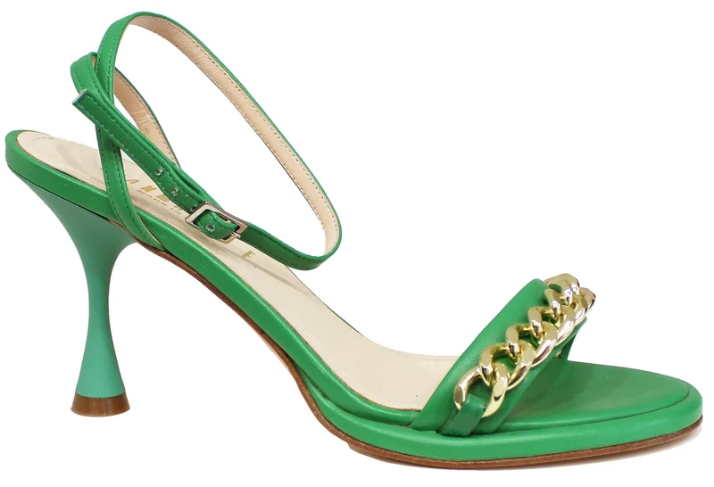 |SANDALO DONNA CATENA PELLE VERDE|