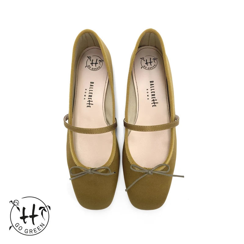 TT Go Green Collection - Ballerine Mary Jane marrone mostarda in raso eco