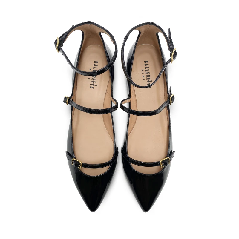 Ballerine nere in vernice con cinturini