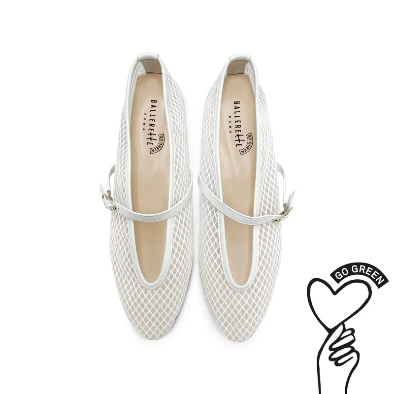 TT GO GREEN Collection - Ballerine mesh trasparenti bianche in tessuto ECO a rete con cinturino