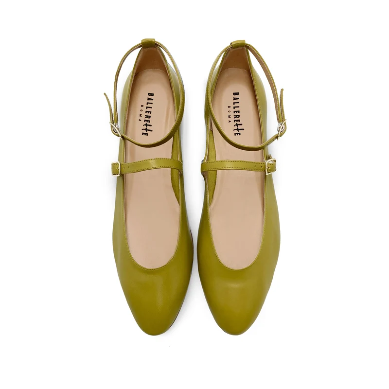 Ballerine Mary Jane verdi oliva con cinturini