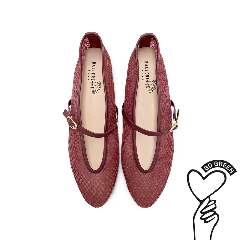 TT GO GREEN Collection - Ballerine mesh trasparenti prugna in tessuto ECO a rete con cinturino