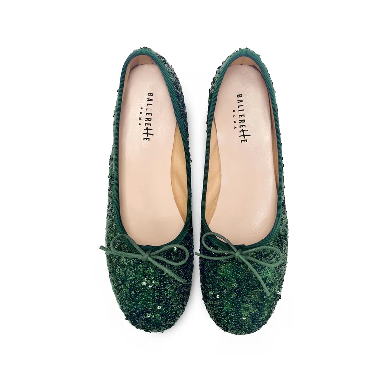 Ballerine accollate con paillettes verdi smeraldo