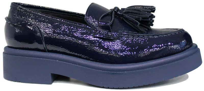 |MOCASSINO DONNA FIOCCO PELLE LUCIDA BLU|