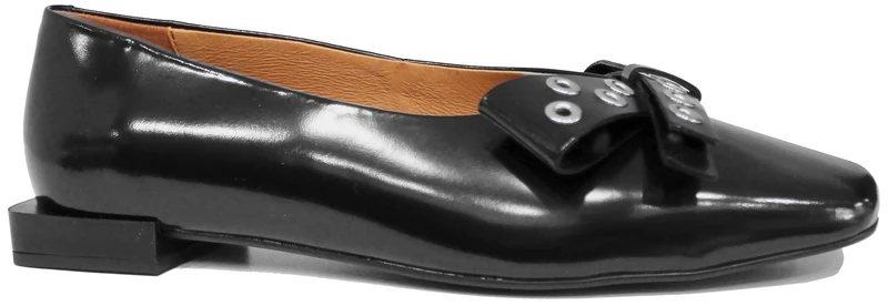 |BALLERINA FIOCCO PUNTA QUADRATA PELLE NERA|