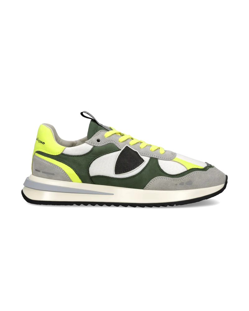 Sneakers Olympique Men, White Green Neon Yellow