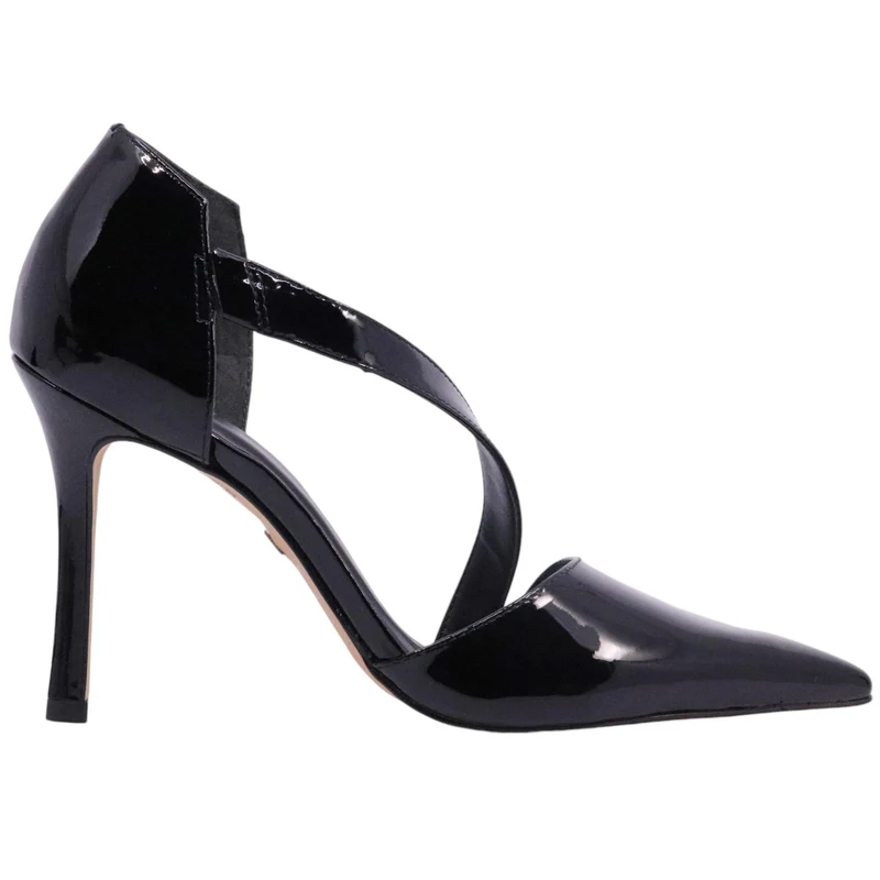 Décolleté donna Carrano 607002 in pelle vernice di colore nero aperto ai lati