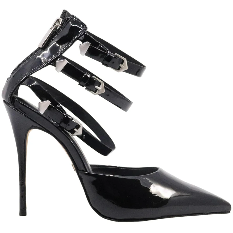 Décolleté donna Carrano 404104 in pelle vernice di colore nero aperto ai lati