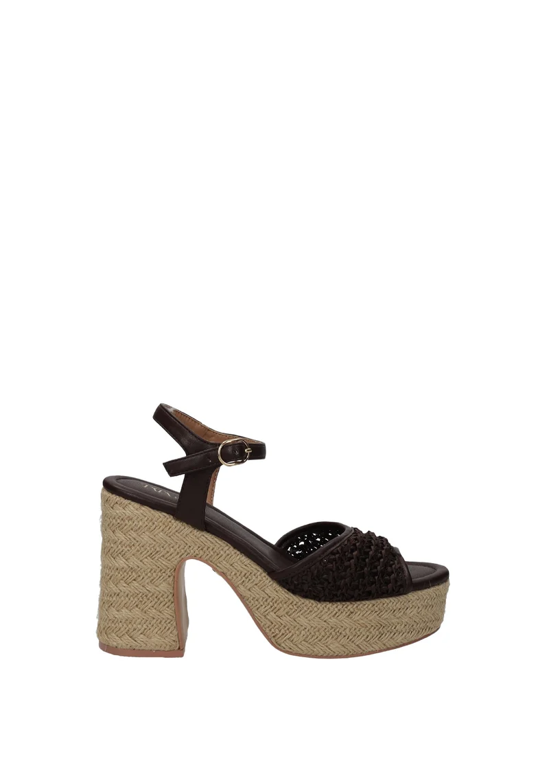 Sandali donna brown in PU con zeppa alta