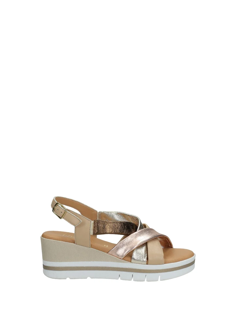 Sandali Donna Beige in Vera Pelle con Zeppa Alta