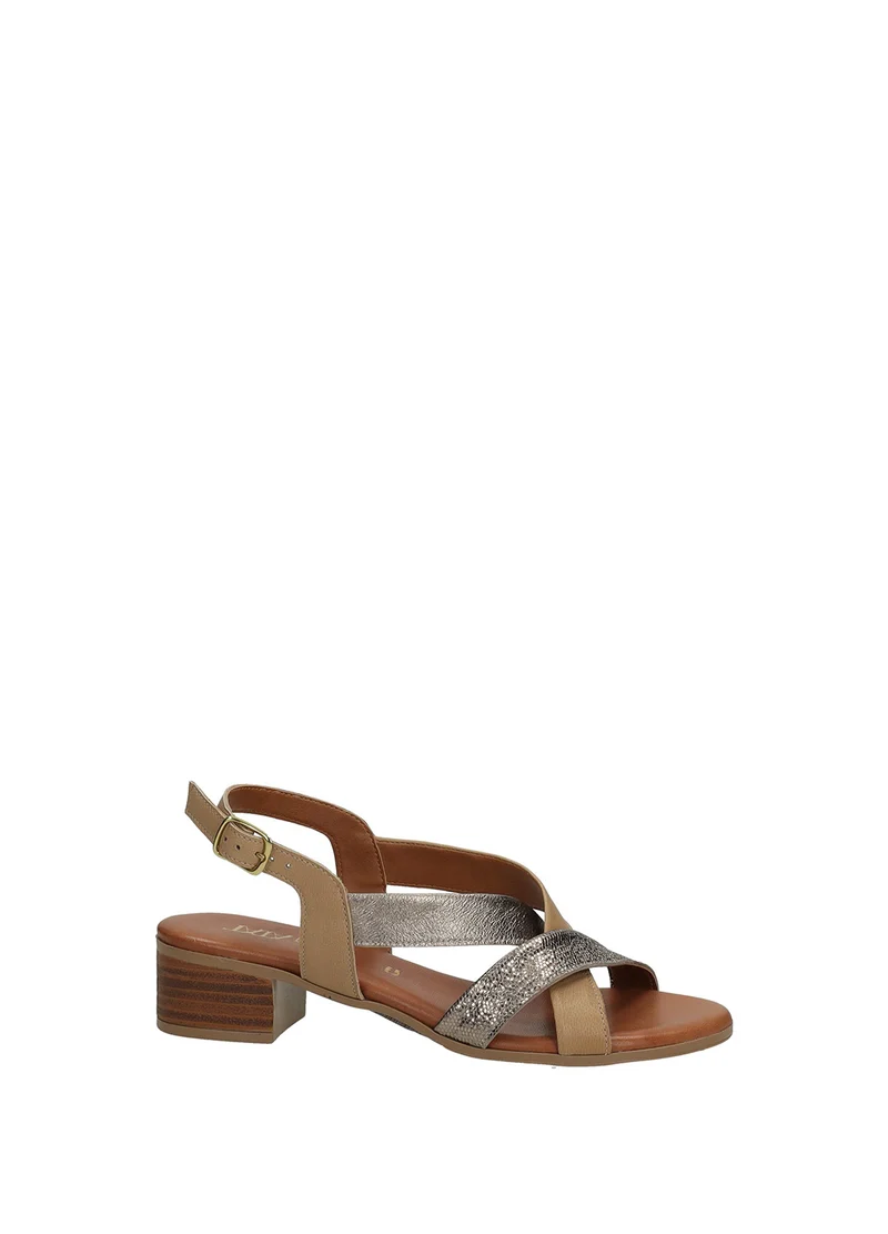 Sandali Donna Marroni in Vera Pelle Tacco Basso