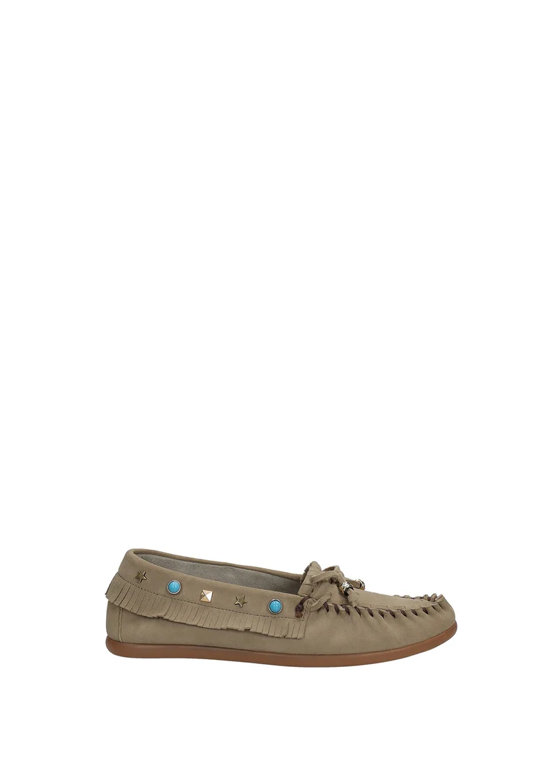 Mocassini Donna in Vero Camoscio Native - Beige e Brown