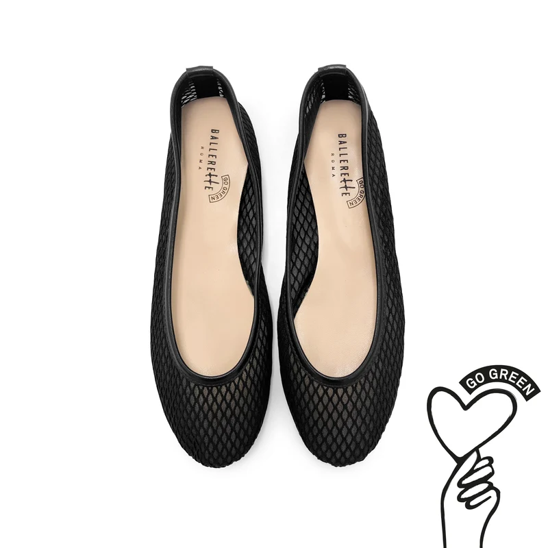 TT GO GREEN Collection - Ballerine trasparenti nere in tessuto ECO mesh e rete