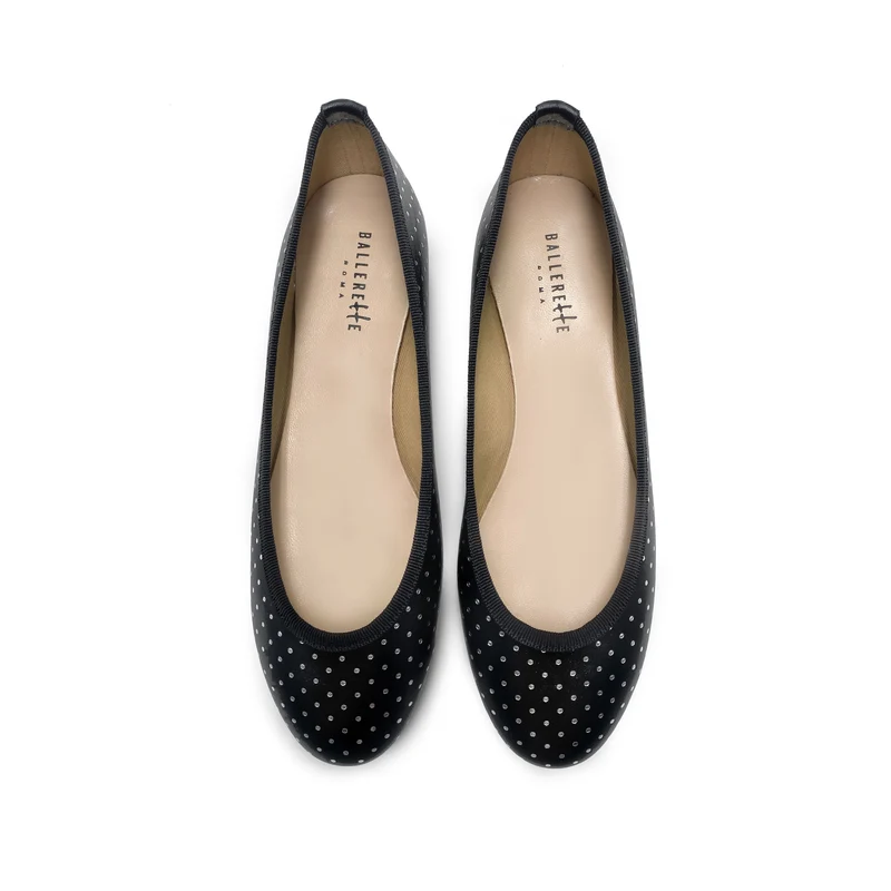 Ballerine nere in pelle con micro pois argento