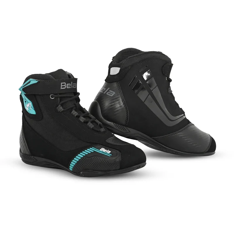 BELA KIVA LADY STIVALI DI MOTO NERO TURCHESE