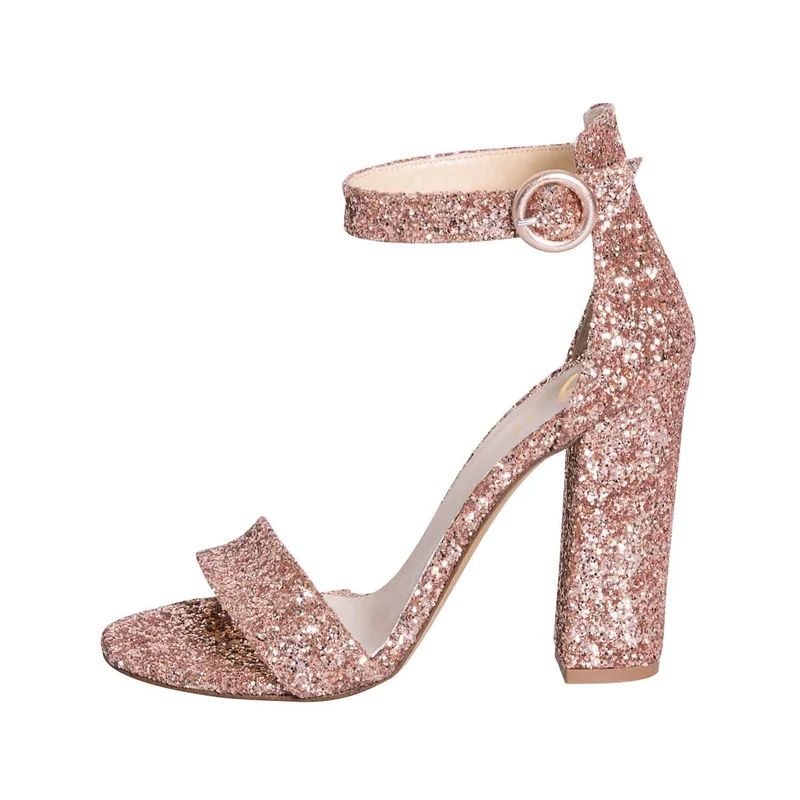 Sandali donna tacco alto glitter carne