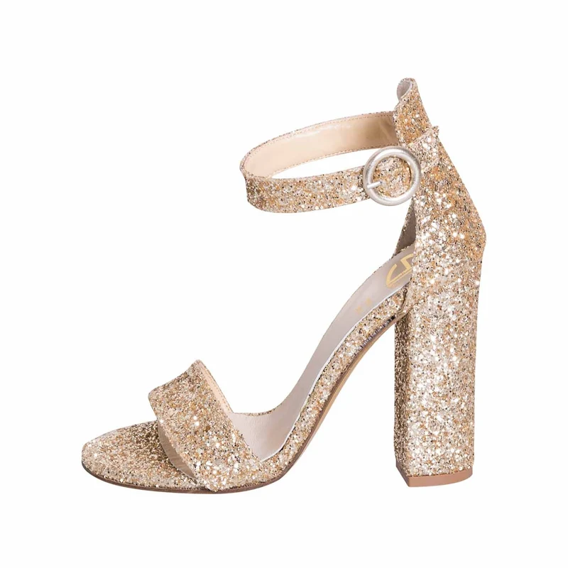 Sandali donna tacco alto glitter platino