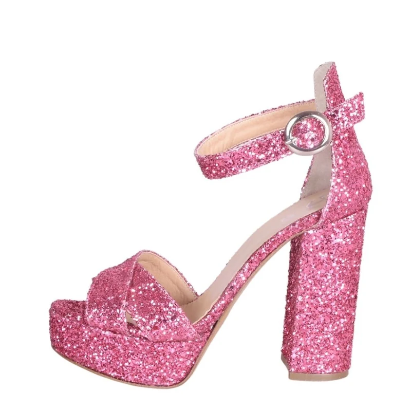 Sandali alti con plateau in glitter fucsia