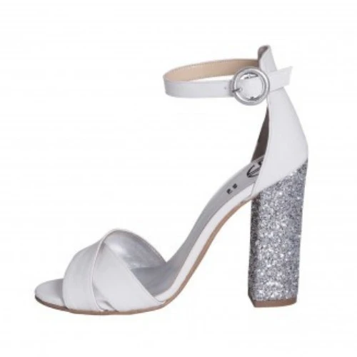 Sandali con tacco largo vernice bianco made in italy