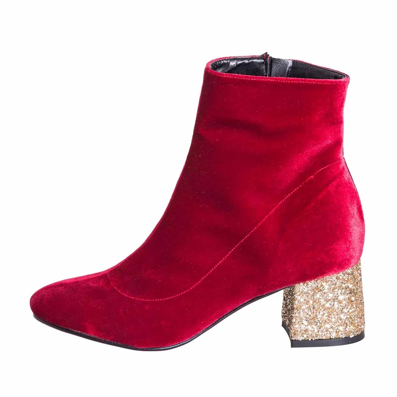 Stivaletti con tacco basso velluto bordeaux - offerte