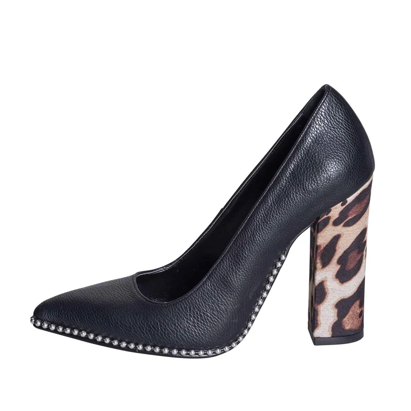 Decoltè a punta neri con tacco leopardo - offerte