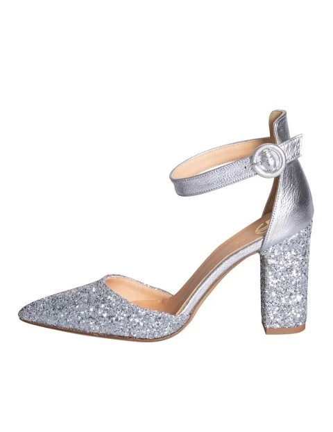 Scarpe argento brillantini con tacco
