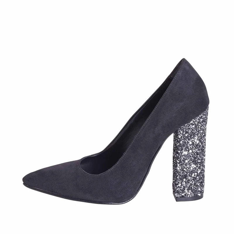 Scarpe decolte nere camoscio tacco 10 glitter - offerte