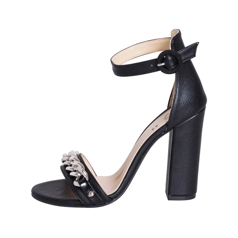 Sandali con tacco largo e catena neri made in italy - offerte