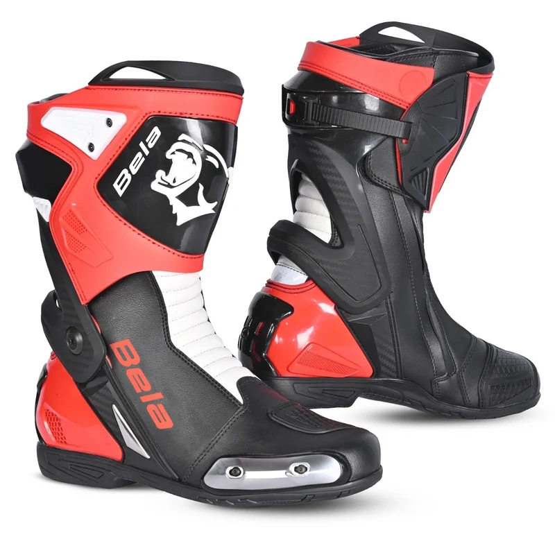 BELA TURBO TRACK CORSA STIVALI DI MOTO NERO ROSSO