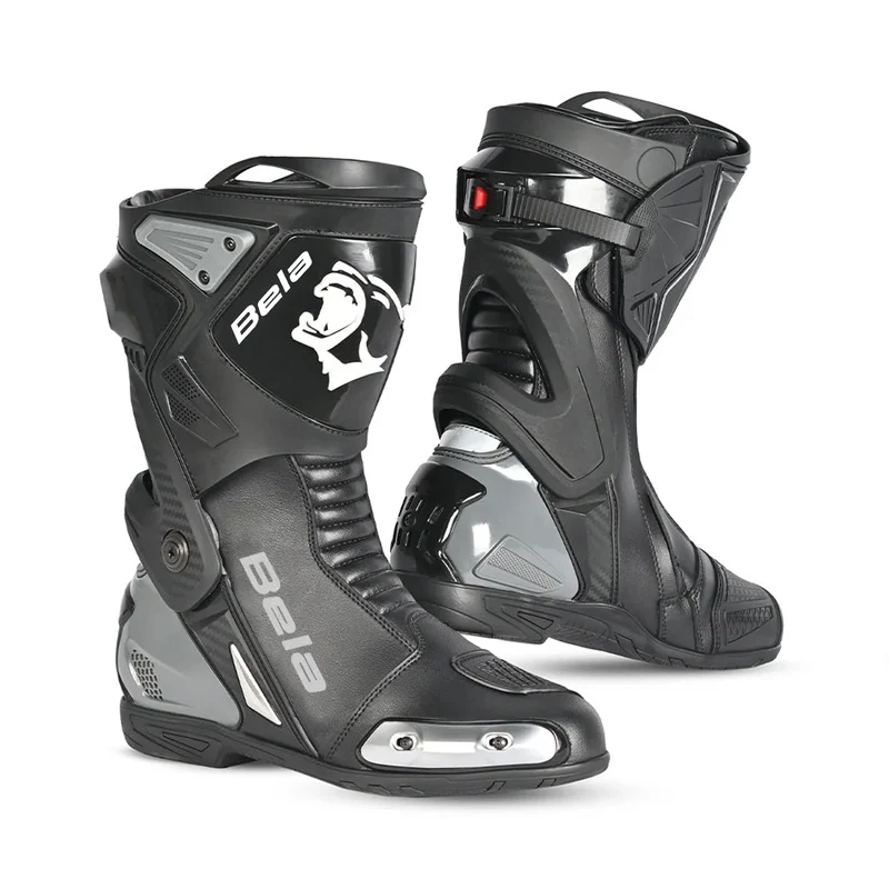BELA TURBO TRACK CORSA STIVALI DI MOTO NERO GRIGIO