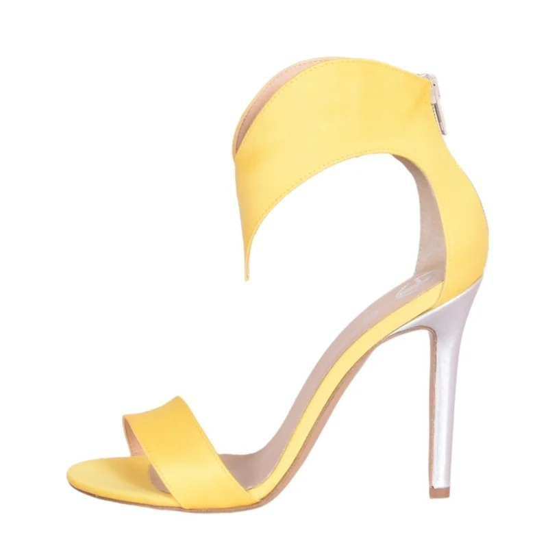 Sandali donna con cavigliera a V in raso Giallo