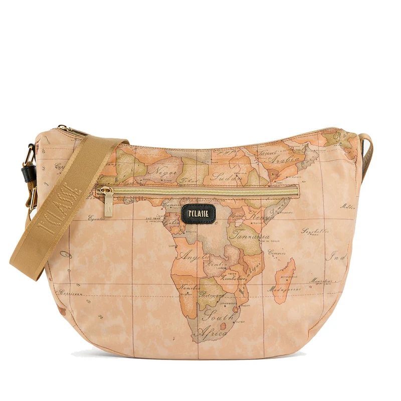 Borsa Donna Mezzaluna Grande 1A Classe Alviero Martini linea Soft Petals in Tessuto Soft Geo Classic e Nero LE54