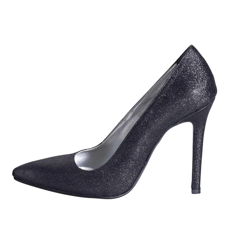 Decoltè a punta tacco alto a spillo glitter sottile nero
