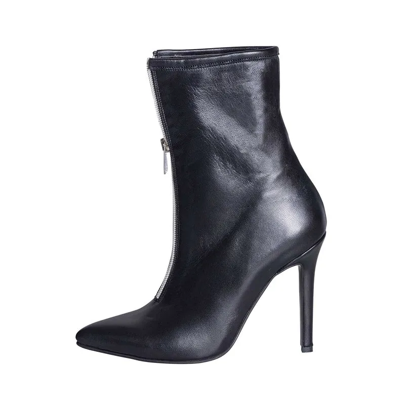 STIVALETTI DONNA CON ZIP IN PELLE NERO