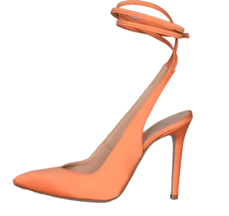 Scarpe a punta con lacci alla caviglia in raso arancio