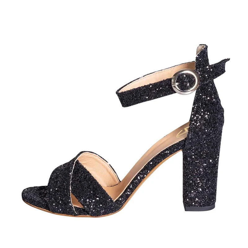 Sandali glitter nero tacco 9 cm