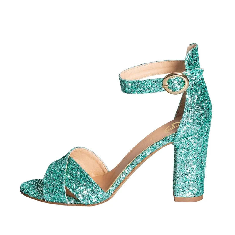 Sandali glitter verde tacco 9 cm
