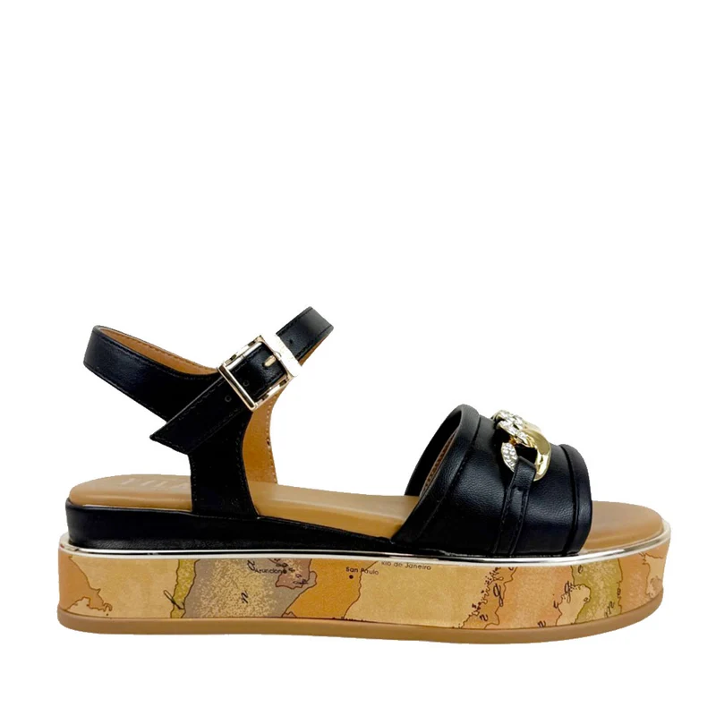 Sandali Platform 1A Classe Alviero Martini in Eco Nappa Nera con Suola Geo Classic 2479