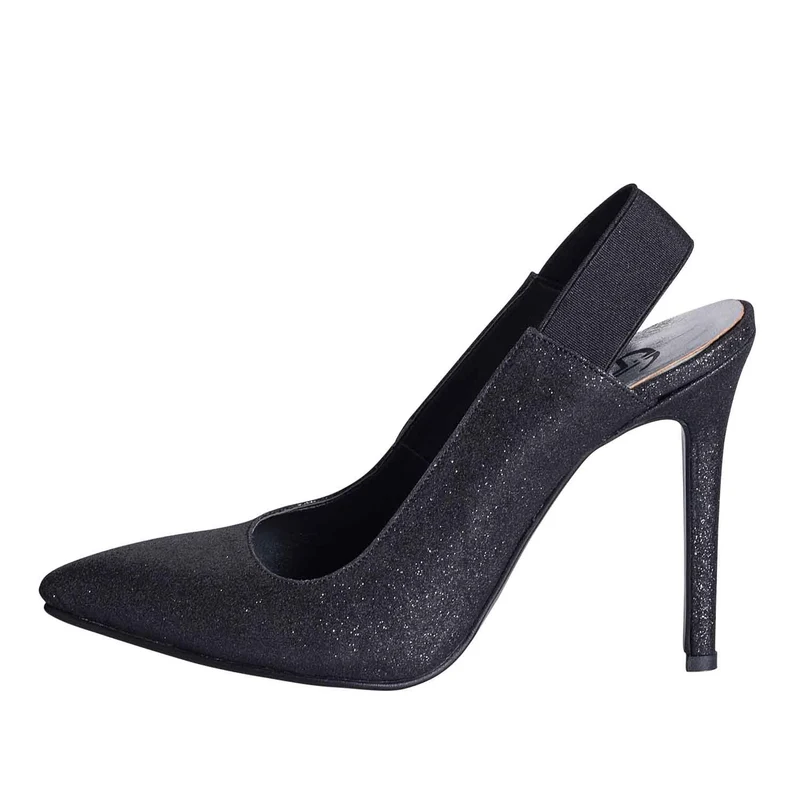 Scarpe a punta in glitter fino nero made in italy