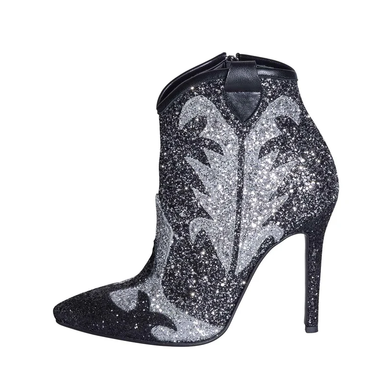 Stivaletti texani con tacco a spillo in glitter
