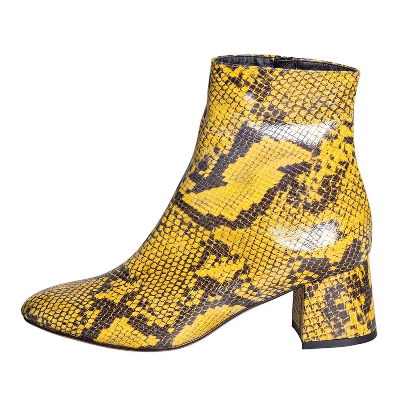 tronchetti tacco basso pitone giallo made in italy
