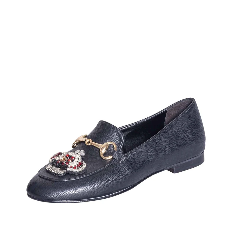 Mocassini donne nero con corona strass