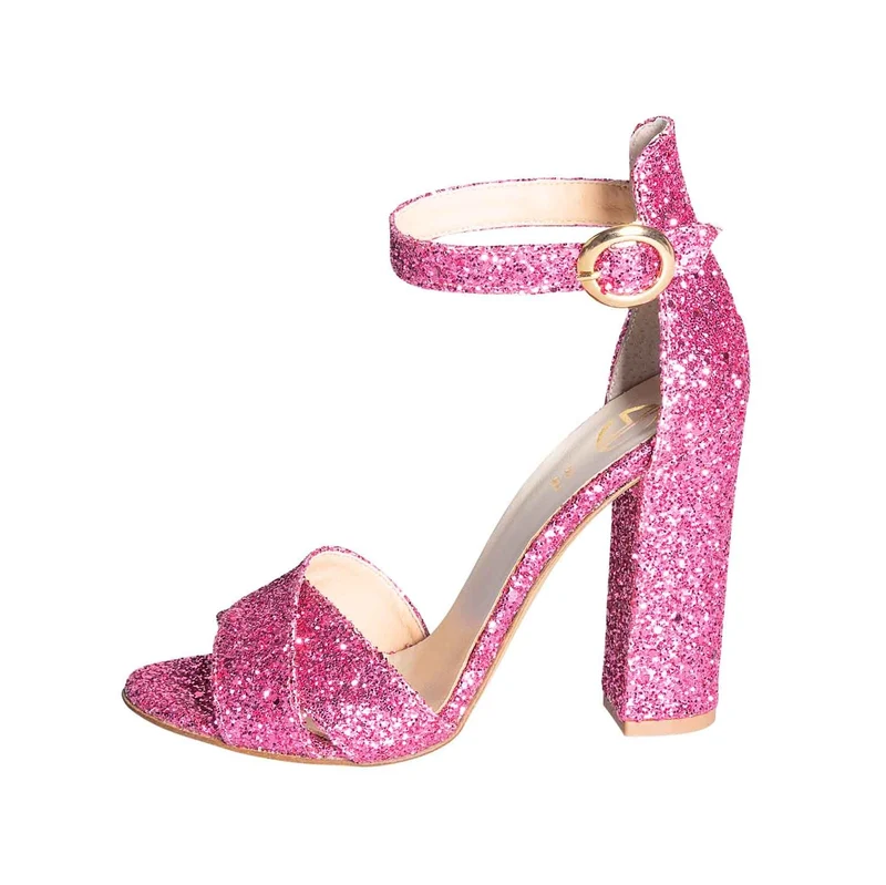 Sandalo glitter fucsia tacco alto