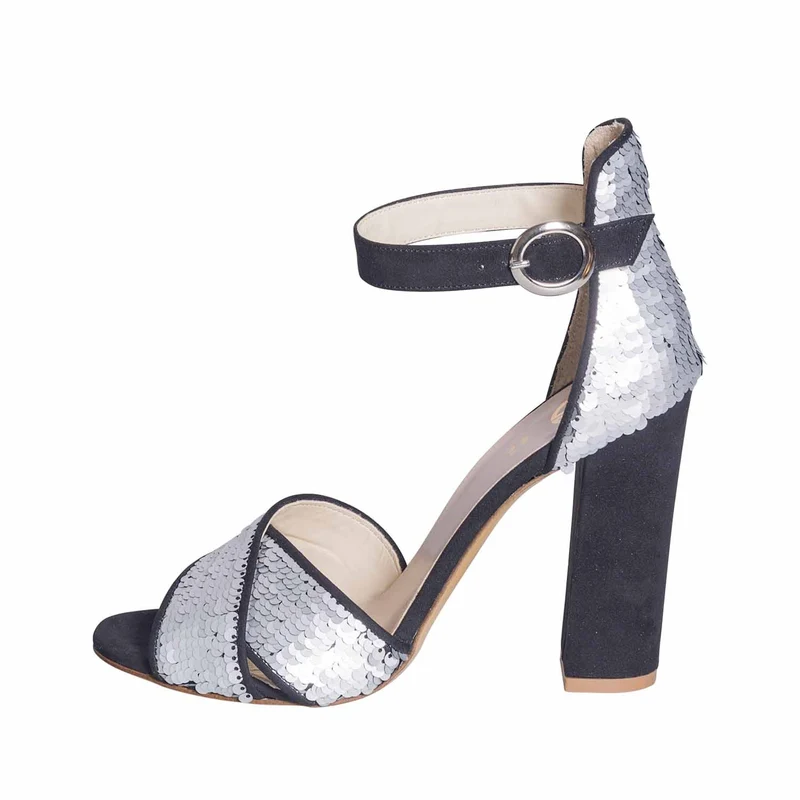 Sandali argento con paillettes tacco alto