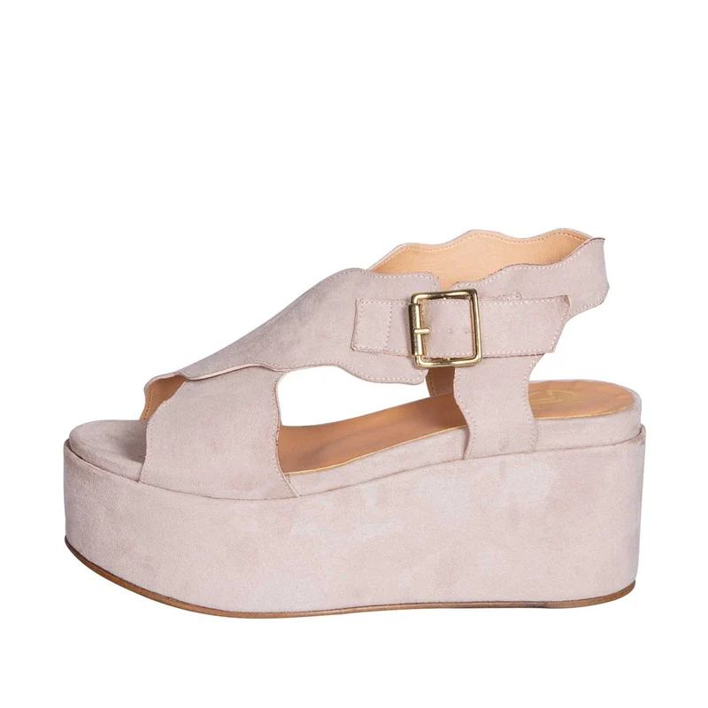 Sandalo zeppa camoscio beige made in italy