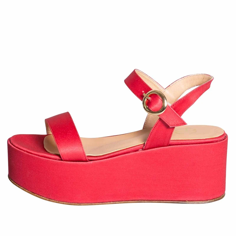 Sandali donna con zeppa raso corallo